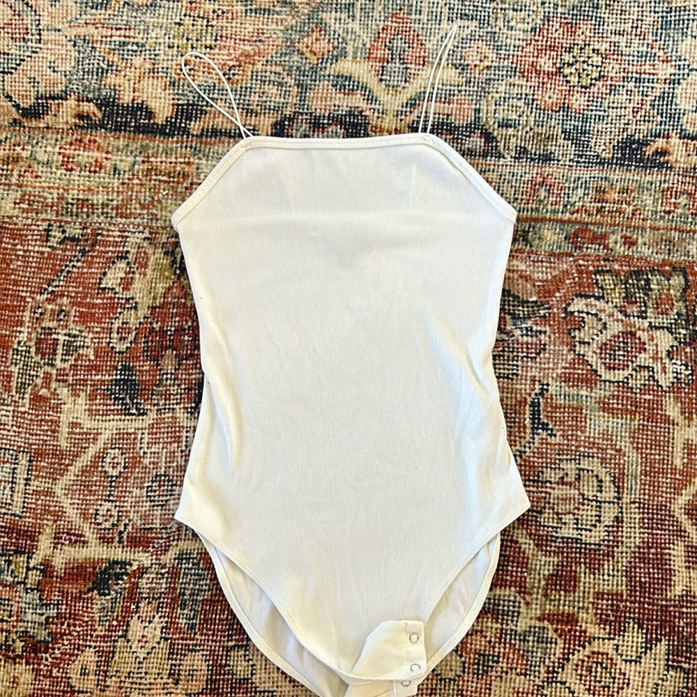 White Ribbed Spaghetti Strap Bodysuit